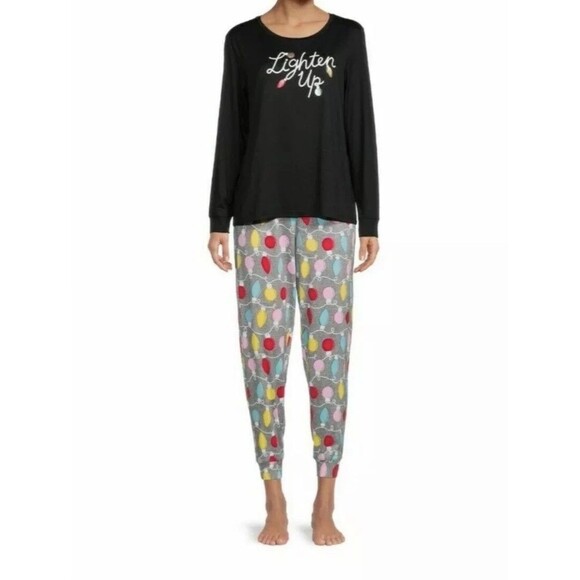 Festive Christmas Pajama Set Womens Size M Lighten Up Holiday Loungewear Cozy - Picture 1 of 2